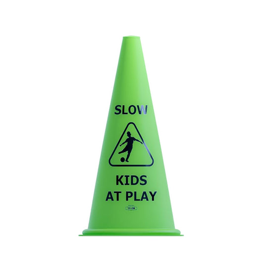 Vibrant Green 'Kids at Play' Safety Cone - 4ct, Durable & Fun Child Safety Solution for Driveways, Streets, Schools, and Parks