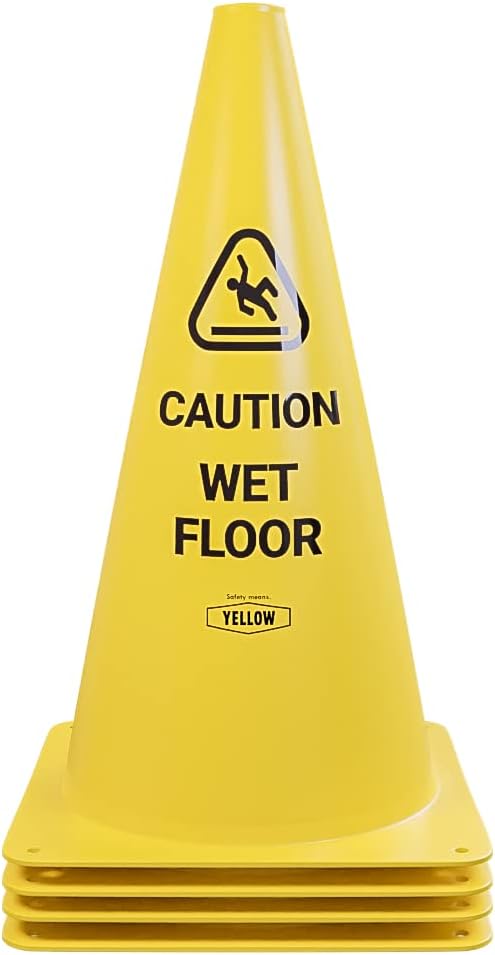 Yellow Safety® Commercial 19 Inch "Caution Wet Floor" Sign Cone, 4 ct., Easy to Use and Store