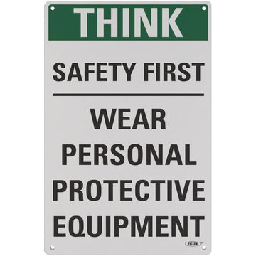 Yellow Safety® Stay Safe with our OSHA Compliant Think Safety First Sign - 15"x10", 1mm Aluminum, Essential Workplace Personal Protective Equipment Warning