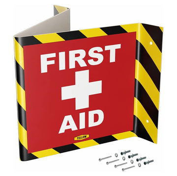 Projecting First Aid Sign - 5" x 6", ABS Plastic, Mounting Hardware Included