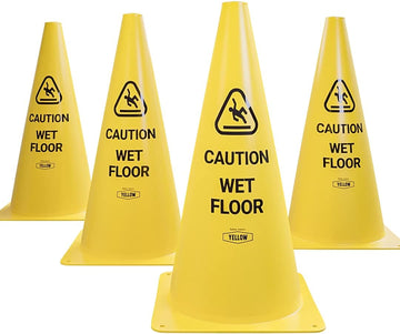 Yellow Safety® Commercial 19 Inch "Caution Wet Floor" Sign Cone, 4 ct., Easy to Use and Store