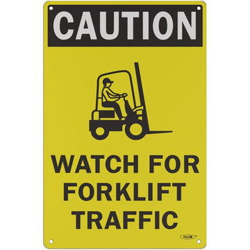 Yellow Safety®: Stay Safe with our OSHA Compliant Caution: Watch For Forklift Traffic - 15"x10", 1mm Aluminum, Essential Workplace Personl Protective Equipment Warning