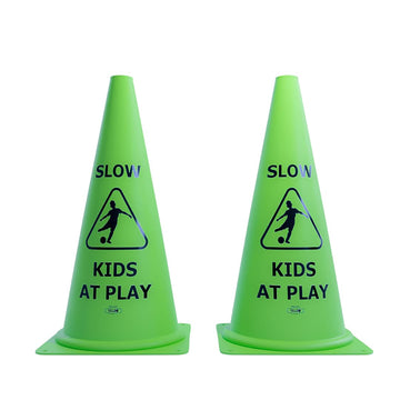 Vibrant Green 'Kids at Play' Safety Cone - 2ct, Durable & Fun Child Safety Solution for Driveways, Streets, Schools, and Parks