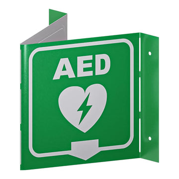 Stay Safe with our OSHA Compliant Folded Projecting AED Sign - 5"x7", 1mm Aluminum, Essential Workplace Safety Sign