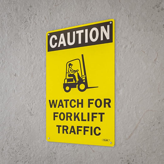 Yellow Safety®: Stay Safe with our OSHA Compliant Caution: Watch For Forklift Traffic - 15"x10", 1mm Aluminum, Essential Workplace Personl Protective Equipment Warning