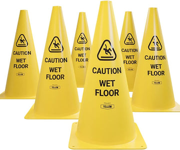 Yellow Safety® Commercial 15 Inch "Caution Wet Floor" Sign Cone, 6 ct., Easy to Use and Store