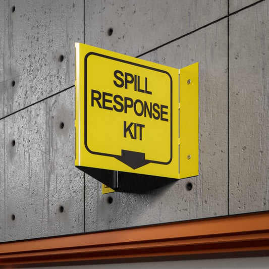 Stay Safe with our OSHA Compliant Folded Projecting Spill Kit Sign - 5"x7", 1mm Aluminum, Essential Workplace Safety Sign