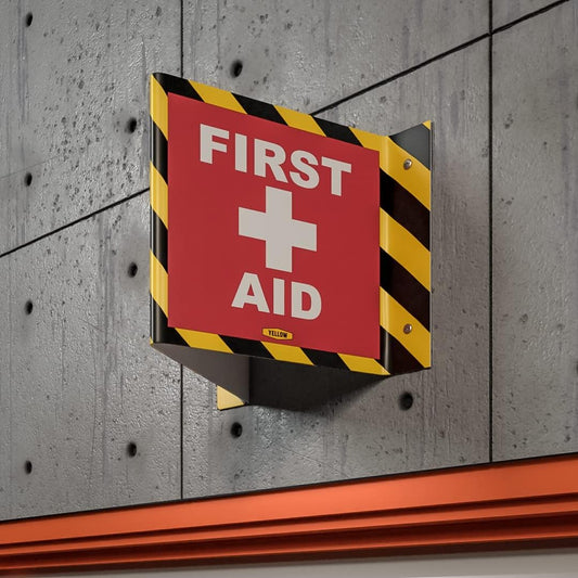 Projecting First Aid Sign - 5" x 6", ABS Plastic, Mounting Hardware Included