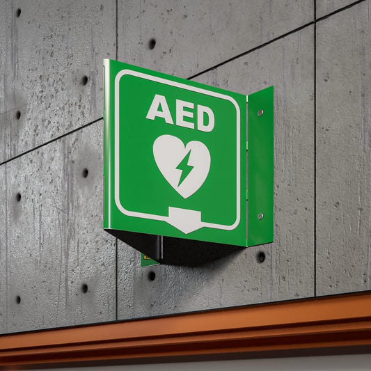 Stay Safe with our OSHA Compliant Folded Projecting AED Sign - 5"x7", 1mm Aluminum, Essential Workplace Safety Sign