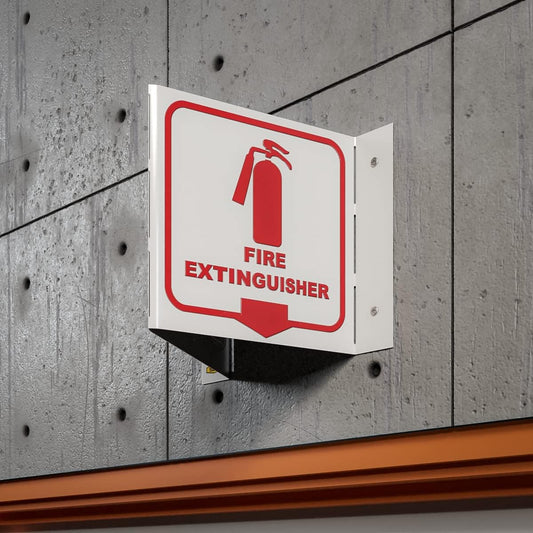 Stay Safe with our OSHA Compliant Folded Projecting Fire Extinguisher Sign - 5"x7", 1mm Aluminum, Essential Workplace Safety Warning